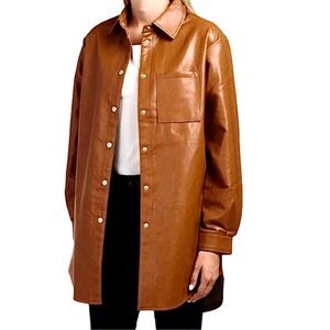 Bagatelle Collection Women's Faux Leather Shacket Shirt Jacket, Medium